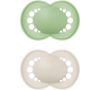 MAM Original Soother 16+ Months (Pack of 2), Baby Soother Made from Sustainable Material, SkinSoft Silicone Teat, with MAM Soother Case, Cream