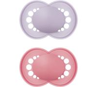 MAM Original Soother 16+ Months (Pack of 2), Baby Soother Made from Sustainable Material, SkinSoft Silicone Teat, with MAM Soother Case, Pink (Designs