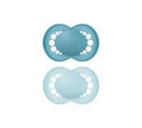 MAM Original Soother 16+ Months (Pack of 2), Baby Soother Made from Sustainable Material, SkinSoft Silicone Teat, with MAM Soother Case, Blue (Designs May Vary)