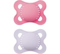 MAM Original Soother 2-6 Months (Pack of 2), Baby Soother Made from Sustainable Material, SkinSoft Silicone Teat, with MAM Soother Case, Pink (Designs