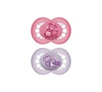 MAM Original Soothers | 6 Plus Months | 2 Pack | Comes in Dummy Steriliser Case | Orthodontic Design | Sustainable Materials | Baby Accessories | Pink (Various Designs)