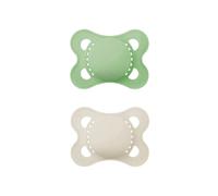 MAM Original Soothers | 2-6 Months | 2 Pack | Comes in Dummy Steriliser Case | Made from Sustainable Materials | Baby Accessories for Newborn | Cream/Green (Plain)