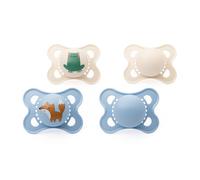 MAM Original Soothers | 0-6 Months | 4 Pack | Sustainable Materials | Baby Accessories | Blue/Beige (Various Designs)