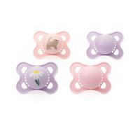 MAM Original Soothers | 0-6 Months | 4 Pack | Sustainable Materials | Baby Accessories | Pink/Lilac (Various Designs)