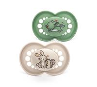 MAM Original Soother 16+ Months (Pack of 2), Baby Soother Made from Sustainable Material, SkinSoft Silicone Teat, with MAM Soother Case, Cream (Designs May Vary)