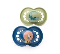 MAM Original Soothers | 18-36 Months | Pack of 2 | Comes in Dummy Steriliser Box | Sustainable Materials | Baby Accessories | Blue/Green (Various Designs)