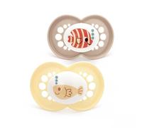 MAM Original Soothers | 18-36 Months | Pack of 2 | Comes in Dummy Steriliser Box | Sustainable Materials | Baby Accessories | Cream (Various Designs)