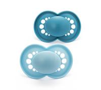 MAM Original Soother 16+ Months (Pack of 2), Baby Soother Made from Sustainable Material, SkinSoft Silicone Teat, with MAM Soother Case, Blue (Designs May Vary)