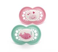 MAM Original Soothers | 18-36 Months | Pack of 2 | Comes in Dummy Steriliser Box | Sustainable Materials | Baby Accessories | Pink (Various Designs)