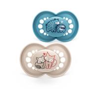 MAM Original Soother 16+ Months (Pack of 2), Baby Soother Made from Sustainable Material, SkinSoft Silicone Teat, with MAM Soother Case, Blue (Designs May Vary)