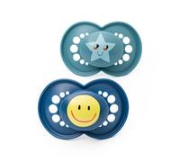MAM Original Soothers | 6-18 Months | 2 Pack | Comes in Dummy Steriliser Case | Orthodontic Design | Sustainable Materials | Baby Accessories | Blue (Various Designs)