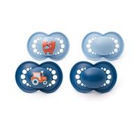 MAM Original Soothers | 6-18 Months | 4 Pack | Sustainable Materials | Baby Accessories | Blue (Various Designs)