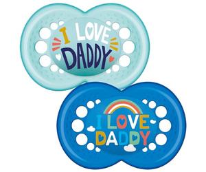 MAM Original Soothers | 6 Plus Months | 2 Pack | Comes in Dummy Steriliser Case | Baby Accessories | Blue - I Love Daddy