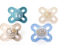 MAM Original Start Day & Night Soothers, 0-2 Months, 4 Pack, Includes 2X Glow in The Dark Dummies, Orthodontic Design, Baby Accessories, Beige (Various Designs)