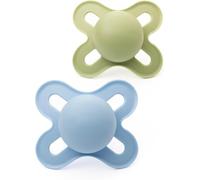 MAM Original Start Soothers | 0-2 Months | 2 Pack | Newborn Dummies | Comes in Dummy Steriliser Case | Sustainable Materials | Baby Accessories for Newborn | Blue/Green (Various Designs)