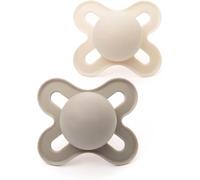 MAM Original Start Dummies, 0-2M, 2 Pack, Orthodontic Design, Cream/Grey | Comes in Dummy Steriliser Case, Sustainable Materials, Baby Accessories for Newborn, Designs Vary