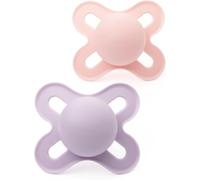 MAM Original Start Soothers | 0-2 Months | 2 Pack | Newborn Dummies | Comes in Dummy Steriliser Case | Sustainable Materials | Baby Accessories for Newborn | Pink/Lilac (Various Designs)