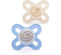 MAM Original Start Night Soothers 0-2 Months | 2 Pack | Newborn Dummies | Glow in The Dark | Comes in Dummy Steriliser Box | Sustainable Materials | Blue (Designs May Vary)