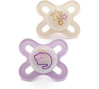 MAM Original Start Night Soothers | 0-2 Months | 2 Pack | Newborn Dummies | Glow in The Dark | Comes in Dummy Steriliser Box | Sustainable Materials |