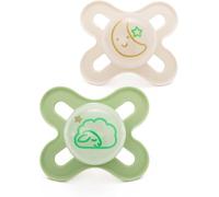 MAM Original Start Night Soothers 0-2 Months | 2 Pack | Newborn Dummies | Glow in The Dark | Comes in Dummy Steriliser Box | Sustainable Materials | Unisex (Designs May Vary)