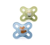 MAM Original Start Soothers | 0-2 Months | 2 Pack | Newborn Dummies | Comes in Dummy Steriliser Case | Sustainable Materials | Baby Accessories for Newborn | Blue/Green (Various Designs)