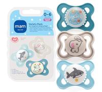 MAM Variety Pack Baby Pacifier, Includes 3 Types of Pacifiers, Nipple Shape Helps Promote Healthy Oral Development, 0-6 Months, Boy, 3 Count (Pack of 1)