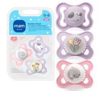 MAM Variety Pack Baby Pacifier, Includes 3 Types of Pacifiers, Nipple Shape Helps Promote Healthy Oral Development, 0-6 Months, Girl, 3 Count (Pack of 1)