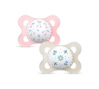 MAM Pacifier, 2-6 Months, with Symmetrical Teat, Flat and Flexible Silicone Skin Soft Silicone Easy Acceptance, with Self-Sterilizing Box, MAM Original, Bright Pink, Pack of 2, Day