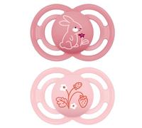 MAM Pacifier, from 16 Months, Extra Thin and Flexible Teat, Flat and Symmetrical Silicone Skin Soft Silicone Easy Acceptance, with Self-Sterilizing Box, MAM Perfect, Matte Pink, 2 Units
