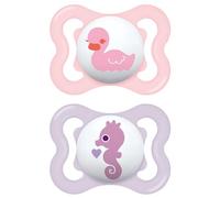 MAM Pacifier with Ventilated Shield, 2-6 Months, with Symmetrical, Flat and Flexible Silicone Teat Skin Soft Silicone Easy Acceptance, with Self-Sterilizing Box, MAM Air, Bright Pink, Pack of 2