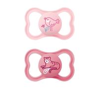 MAM Pacifier with Ventilated Shield, from 16 Months, with Symmetrical, Flat and Flexible Silicone Teat of Easy Acceptance, with Self-Sterilizing Box, MAM Air, Matte Pink, Pack of 2