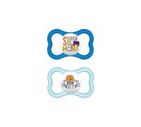 MAM Pacifier with Ventilated Shield, from 16 Months, with Symmetrical, Flat and Flexible Silicone Teat of Easy Acceptance, with Self-Sterilizing Box, MAM Air, Matte Blue, Pack of 2