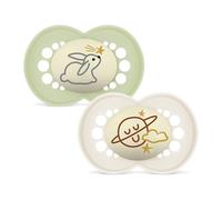 MAM Pack of 2 Glow in the Dark Soothers from 16 Months with Symmetrical Teat, Flat and Flexible Silicone, Easy to Accept with Self-Sterilising Box, MAM Original Neutral Matte