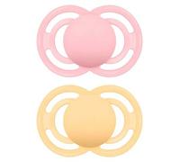 MAM Perfect Soothers 12+ Months (Pack of 2), Thinner and Softer Baby Soothers with Self Sterilising Travel Case, Newborn Essentials, Pink (Designs May