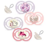 MAM Perfect Day & Perfect Night Dummy 16+ Girl // Set of 4 // Includes 4 Sterilised Transport Boxes