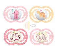 MAM Perfect Day & Perfect Night Dummy 6-16 Girl Set of 4 Including 4 Sterilised Transport Boxes