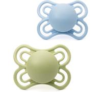 MAM Perfect Soothers | 0-6 Months | 2 Pack | Newborn Dummies | Comes in Dummy Steriliser Case | Sustainable Materials | Baby Accessories for Newborn | Blue/Green (Various Designs)