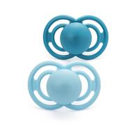 MAM Perfect Dummies, 6-18M, 2 Pack, Orthodontic Design, Blue/White | Thin, Flexible Teat, Comes in Dummy Steriliser Case, Baby Accessories for Newborn (Designs Vary)