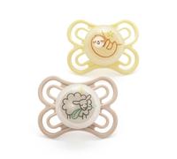 MAM Perfect Night Soothers | 0-6 Months | 2 Pack | Glow in The Dark Dummies | Comes in Dummy Steriliser Case | Baby Accessories for Newborn | White (Various Designs)
