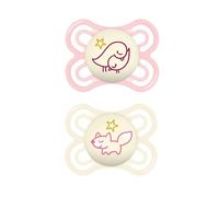 MAM Perfect Night Baby Pacifier, Patented Nipple, Glows in The Dark, 2 Pack, 0-6 Months, Girl, Designs May Vary