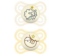 MAM Perfect Night Pacifiers, Glow in the Dark Pacifiers (2 pack, 1 Sterilizing Pacifier Case) MAM Pacifiers 0-6 Months, Unisex Baby Pacifiers, Designs May Vary
