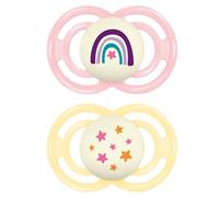 MAM Perfect Night Baby Pacifier, Patented Nipple, Glows in the Dark, 2 Pack, 16+ Months, Pink,2 Count (Pack of 1)