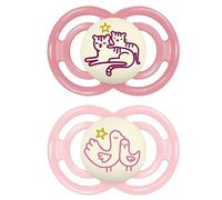 MAM Perfect Night Baby Pacifier, Patented Nipple, Glows in The Dark, 2 Pack, 6-16 Months, Girl