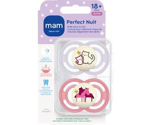 MAM - Perfect Night Dummy 18+ Months Animals (2 Pieces) Random Colour - Glow in The Dark Silicone Baby Pacifier - Ideal Baby Pacifier for Good Oral Development