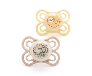 MAM Perfect Night Soothers | 0-6 Months | 2 Pack | Glow in The Dark Dummies | Comes in Dummy Steriliser Case | Baby Accessories for Newborn | White