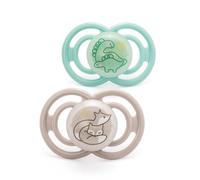 MAM Perfect Night Soothers | 6+ Months | 2 Pack | Glow in the Dark Dummies | Comes in Dummy Steriliser Case | Baby Accessories for Newborn | White/Grey (Various Designs)