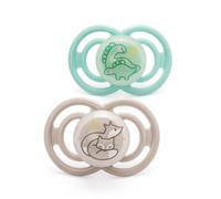MAM Perfect Night Soothers | 6+ Months | 2 Pack | Glow in the Dark Dummies | Comes in Dummy Steriliser Case | Baby Accessories for Newborn | White/Gr