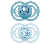 MAM Perfect S200 Soothers with Silicone Teat Ultra Soft for 16 Months and Above with Self-Sterilising Box, Blue, Pack of 2