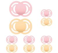 MAM Perfect Soothers 16+ Months (Pack of 10), Thinner and Softer Baby Soothers with Self Sterilising Travel Case, Newborn Essentials, Peach (Designs May Vary)