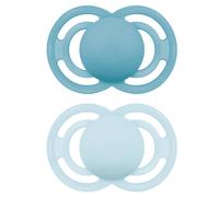 MAM Perfect Soothers | 18-36 Months | Pack of 2 | Comes in Dummy Steriliser Box | Sustainable Materials | Baby Accessories | Blue/Cream (Various Desi